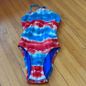 Speedo Vibrant Red and Blue One Piece Swimsuit